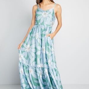 Modcloth blue and green floral tiered maxi dress